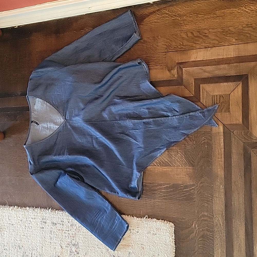 Blue denim top with tie front